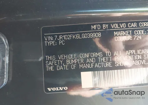 2020 Volvo S60 T5 Momentum from USA, damaged, VIN 7JR102FK6LG039908